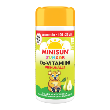 Minisun D-vitamiini Päärynä Nalle jr.10 mikrog 100+25 tabl