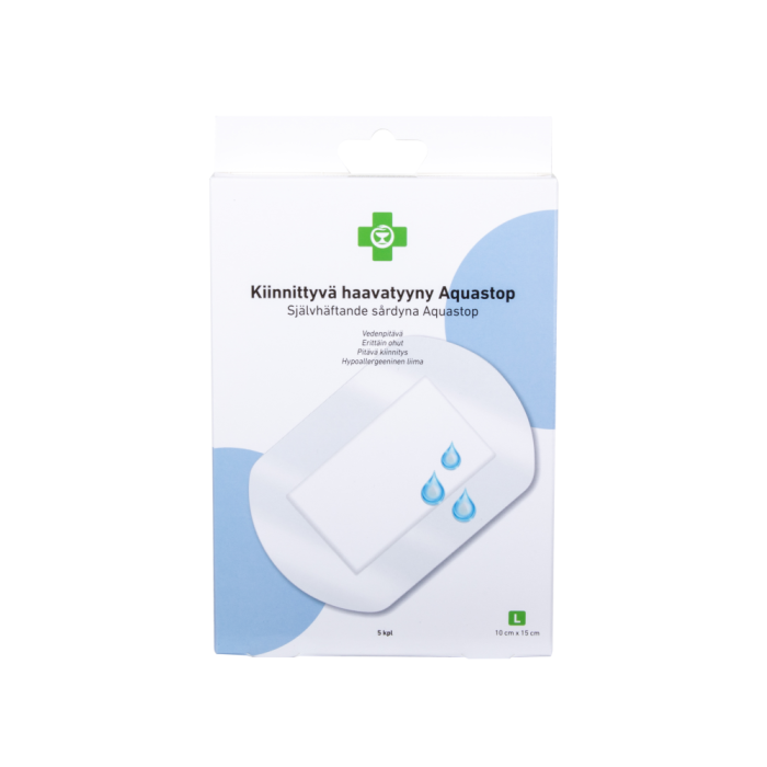 1000014422_Apteekki_Kiinnittyva_haavatyyny_Aquastop_L_10_cm_x_15_cm_5_kpl_rasia_pakkauskuva_Pakkauskuva22627_jpg